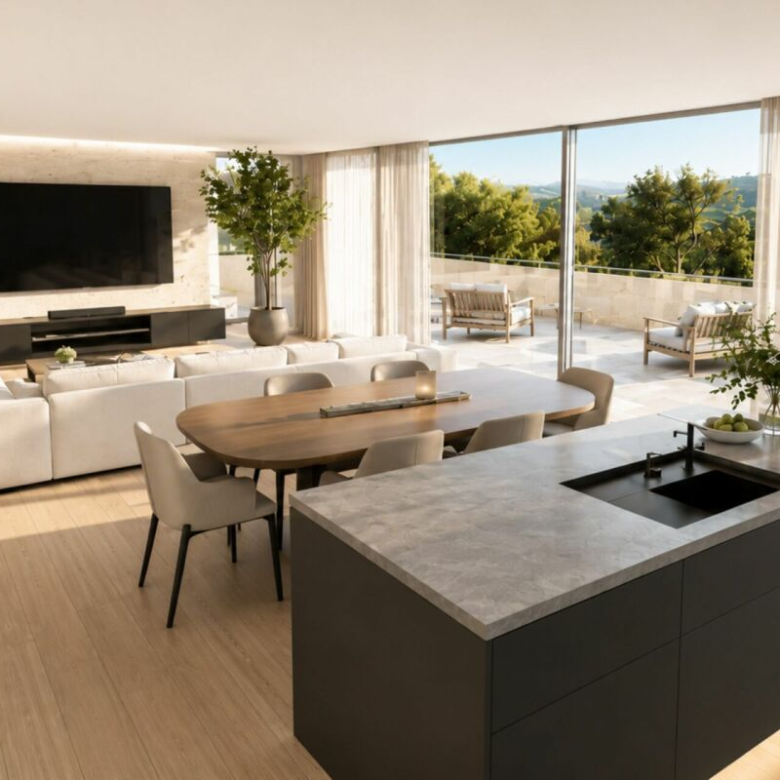 Magnifique attique, avec deux belles terrasses et un jardin privé au rez-de-chaussée