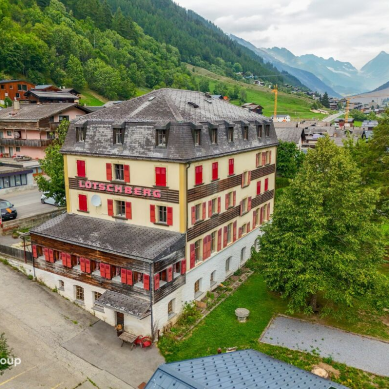 Former hotel with exceptional potential, enjoying a dreamlike panoramic location in Lötschental