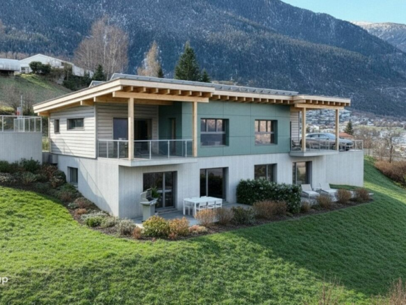 Exklusives Doppeleinfamilienhaus mit Blick über die Dächer von Brig-Glis