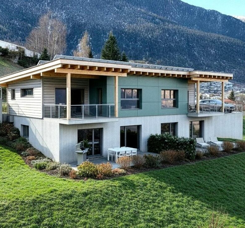 Maison jumelée exclusive surplombant les toits de Brigue-Glis