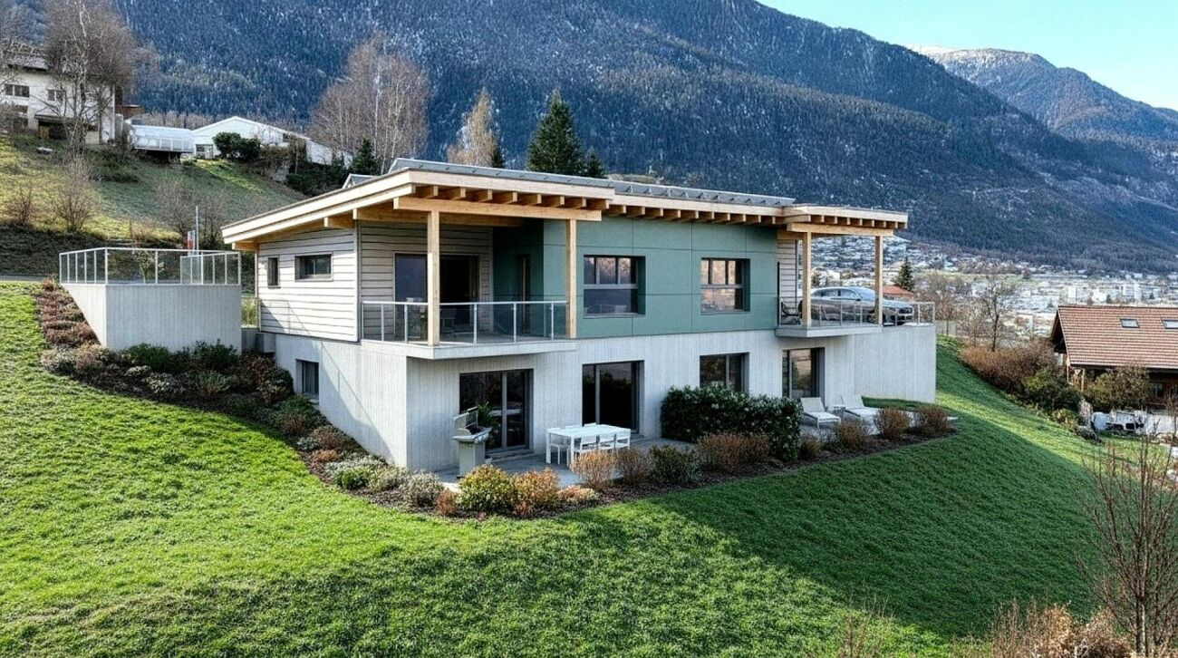 Maison jumelée exclusive surplombant les toits de Brigue-Glis